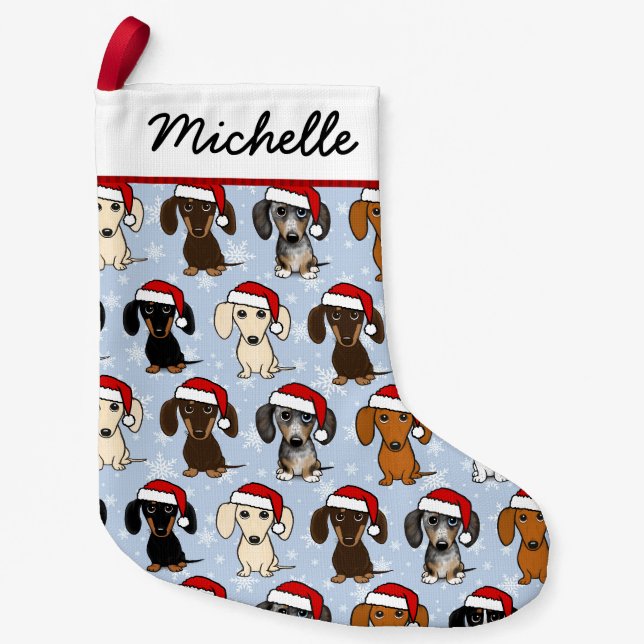 Santa Dachshunds Cute Wiener Dogs Christmas Small Christmas Stocking (Front)