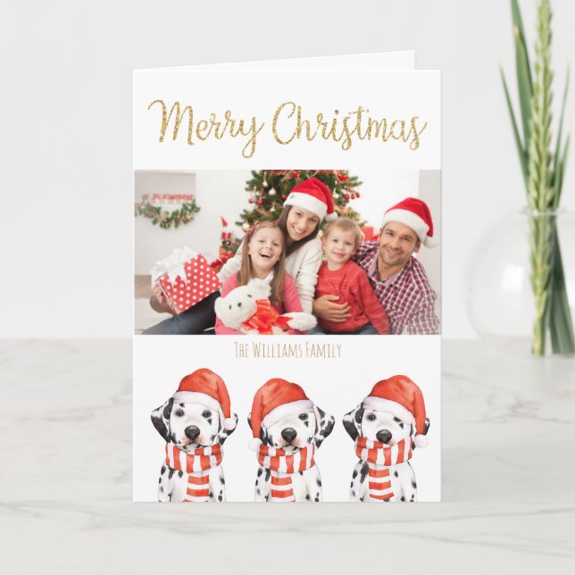 Santa Dalmatian Dog Merry Christmas with Photo Holiday Card (Front)