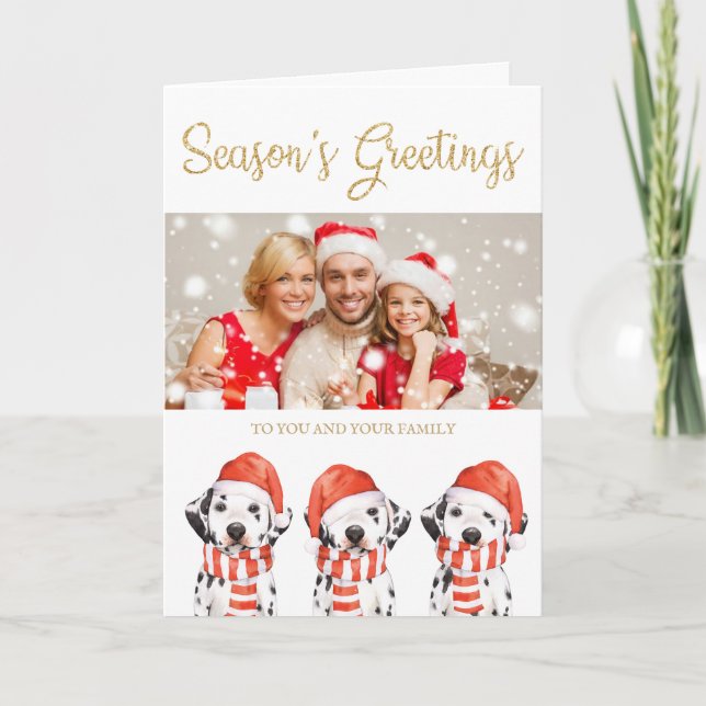 Santa Dalmatian Dog Season's Greetings Photo Holiday Card (Front)