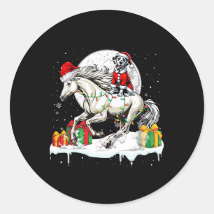 Santa Dalmatian Riding Horse Christmas Owner Kids  Classic Round Sticker