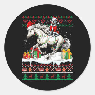 Santa Dalmatian Riding Horse Christmas Sweater Lov Classic Round Sticker