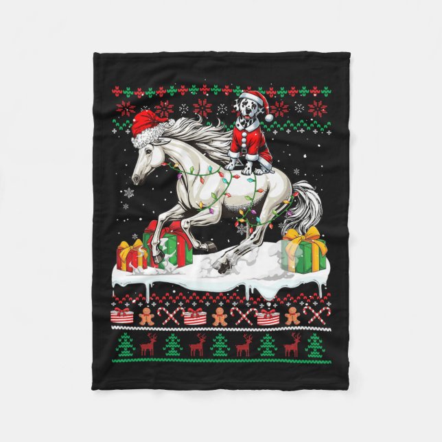 Santa Dalmatian Riding Horse Christmas Sweater Lov Fleece Blanket (Front)