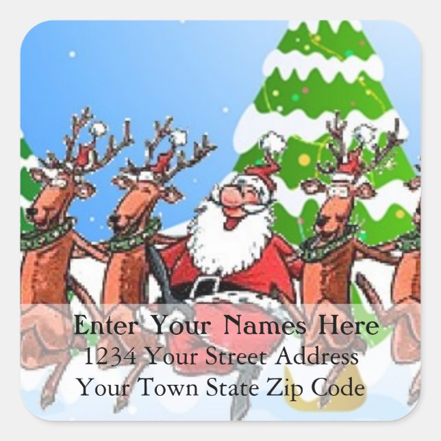 Santa Dancing With Reindeer Return Address Label (Front)