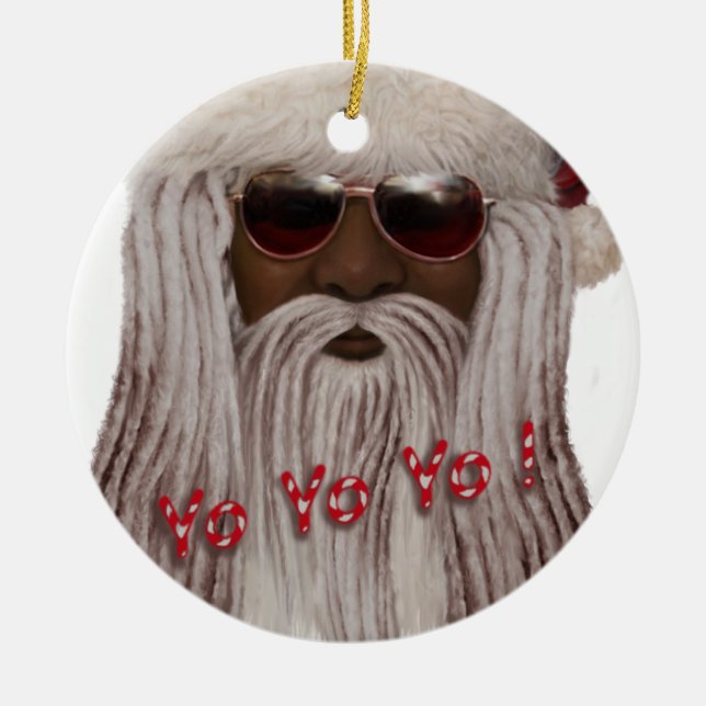 Santa ( dark ) in Dreads -Yo Yo Yo! Ceramic Tree Decoration (Front)