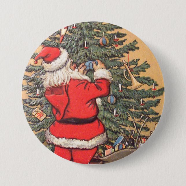 Santa Decorating Christmas Tree 7.5 Cm Round Badge (Front)