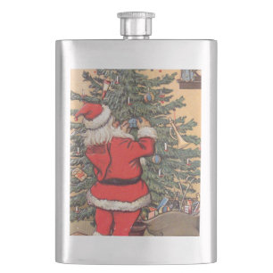 Santa Decorating Christmas Tree Hip Flask