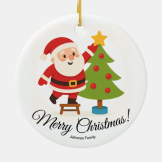 Santa Decorating Tree Personalized Family Name Ceramic Tree Decoration