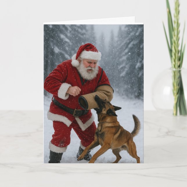 Santa decoy Belgian Malinois Christmas card (Front)