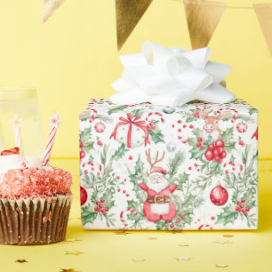 Santa Deer Baubles Holly Christmas Wrapping Paper
