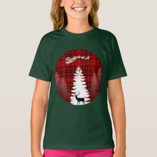 santa deer christmas tree red checkered plaid T-Shirt