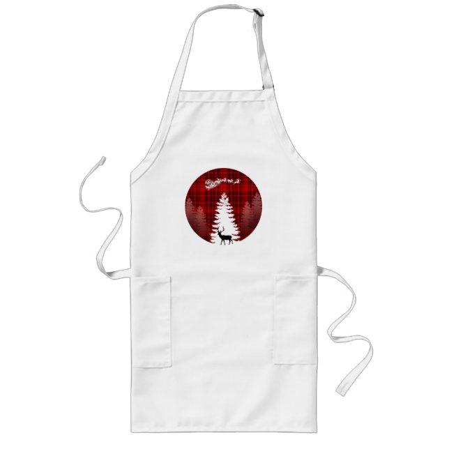 santa deer christmas tree red chequered plaid long apron (Front)