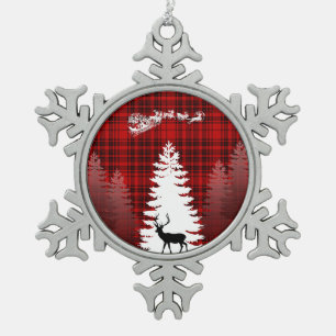 santa deer christmas tree red chequered plaid snowflake pewter christmas ornament