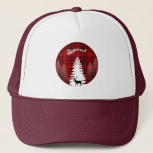 santa deer christmas tree red chequered plaid trucker hat
