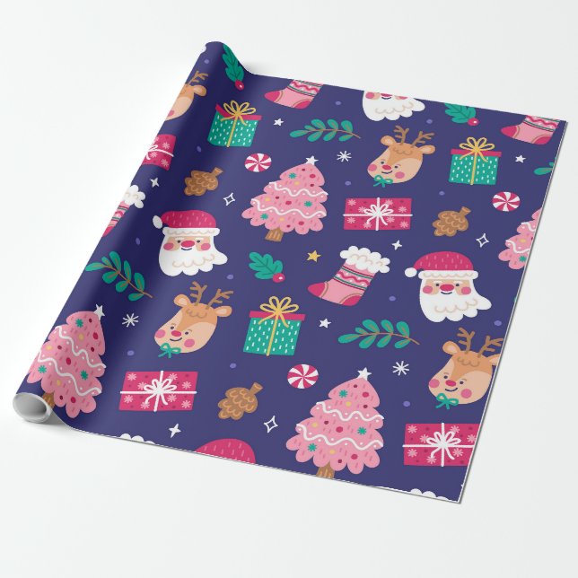 "Santa & Deer" Wrapping Paper (Unrolled)