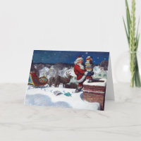 Santa delivering armload of books by N.C. Wyeth,