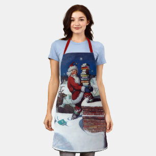 Santa delivering armload of books by Wyeth Apron