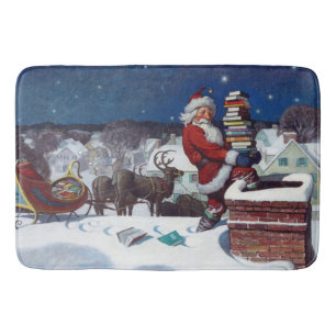 Santa delivering armload of books by Wyeth Bath Mat