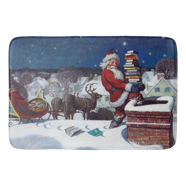 Santa delivering armload of books by Wyeth Bath Mat (Front)