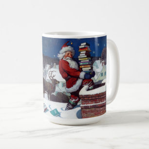 Santa delivering armload of books by Wyeth Coffee Mug