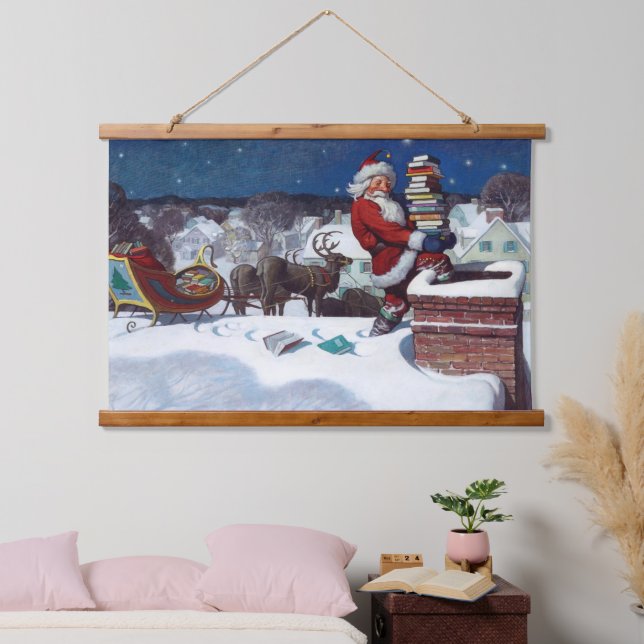 Santa delivering armload of books by Wyeth Hanging Tapestry (Bedroom)