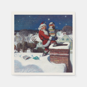 Santa delivering armload of books by Wyeth Napkin