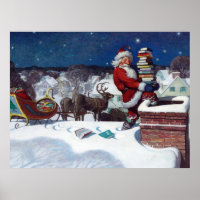 Santa delivering armload of books by Wyeth