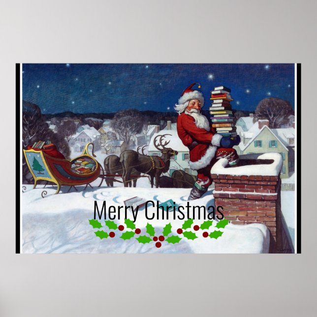 Santa delivering armload of books by Wyeth Poster (Front)