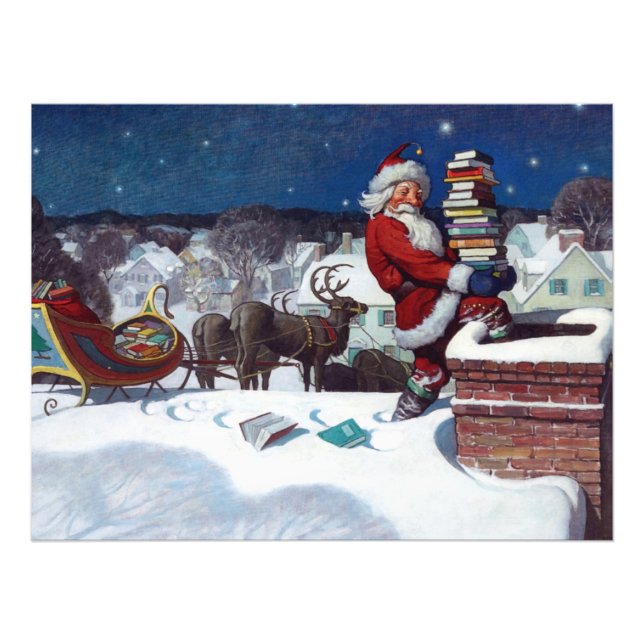 Santa delivering armload of books photo print (Front)