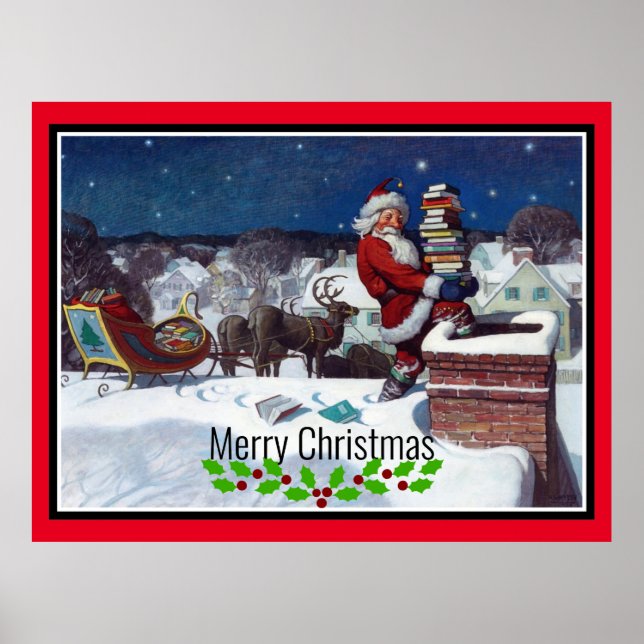 Santa delivering armload of books poster (Front)