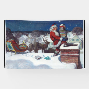 Santa Delivering Books at Christmas Banner