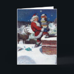 Santa Delivering Books at Christmas, Card<br><div class="desc">Santa delivering books at Christmas,  famous illustration by N.C. Wyeth.</div>