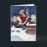 Santa Delivering Books at Christmas, Card<br><div class="desc">Santa delivering books at Christmas,  famous illustration by N.C. Wyeth.</div>