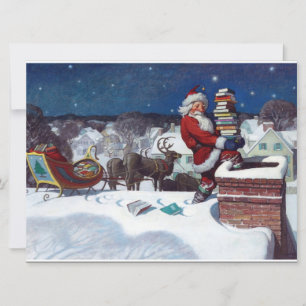 Santa Delivering Books at Christmas, Card
