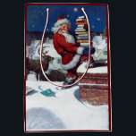 Santa Delivering Books at Christmas, Medium Gift Bag<br><div class="desc">Santa delivering books at Christmas,  famous illustration by N.C. Wyeth.</div>