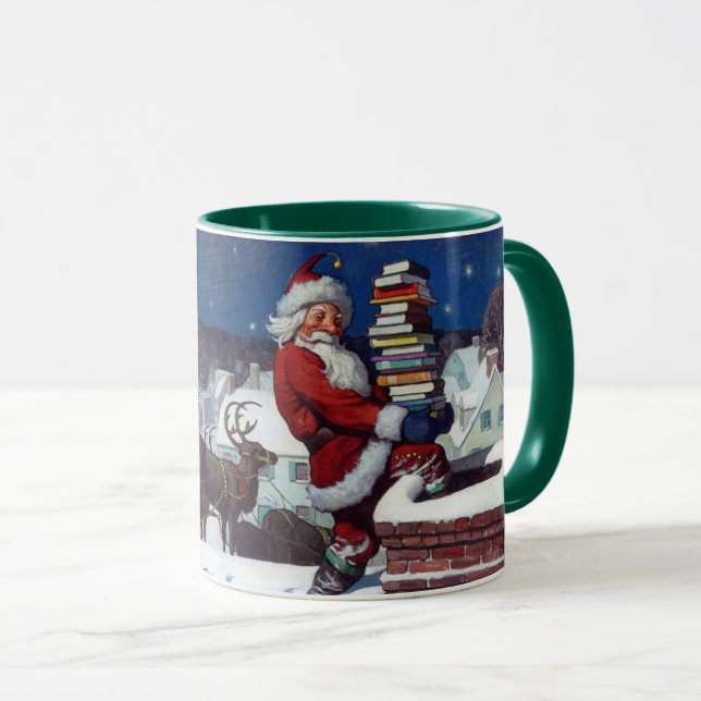Santa Delivering Books at Christmas Mug (Front Right)