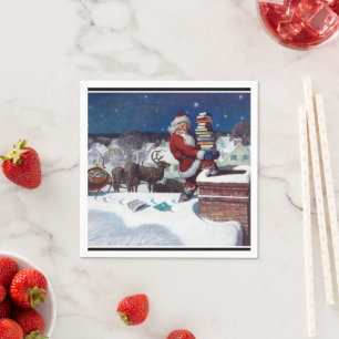 Santa Delivering Books at Christmas, Napkins