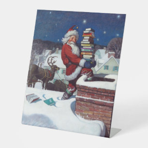Santa Delivering Books at Christmas, Pedestal Sign