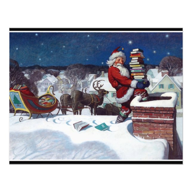 Santa Delivering Books at Christmas, Photo Print (Front)