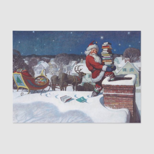 Santa Delivering Books at Christmas, Tissue Paper (Front)