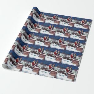 Santa Delivering Books at Christmas, Wrapping Paper