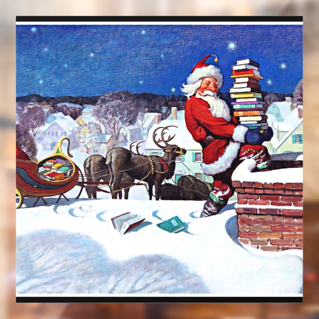 Santa Delivering Books Christmas Eve Window Cling (Sheet 2)