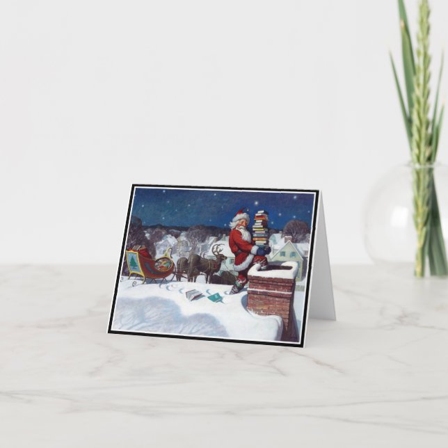 Santa Delivering Books Holiday Card (Front)