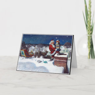 Santa Delivering Books on Christmas Card
