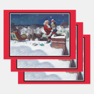 Santa delivering books wrapping paper sheet