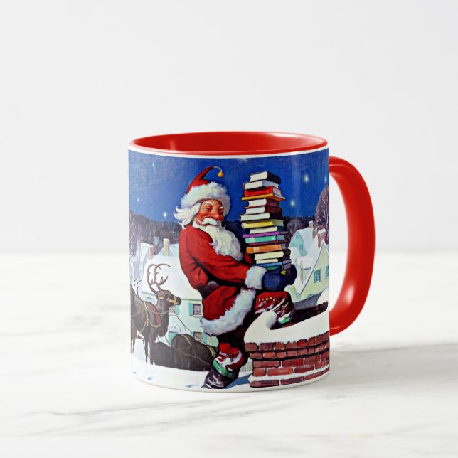 Santa Delivering Christmas Books Mug (Front Right)