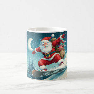 Santa delivering Christmas presents on a snowboard Coffee Mug