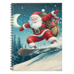 Santa delivering Christmas presents on a snowboard Notebook