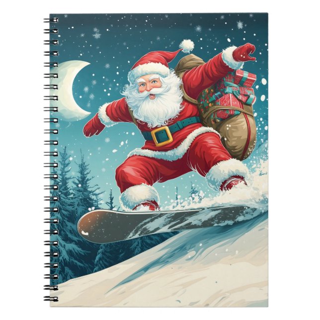 Santa delivering Christmas presents on a snowboard Notebook (Front)