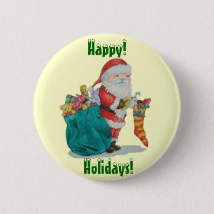 santa delivering gifts in sack for christmas 6 cm round badge