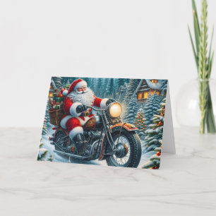 Santa Delivering Packages on Motorcycle Holiday Card